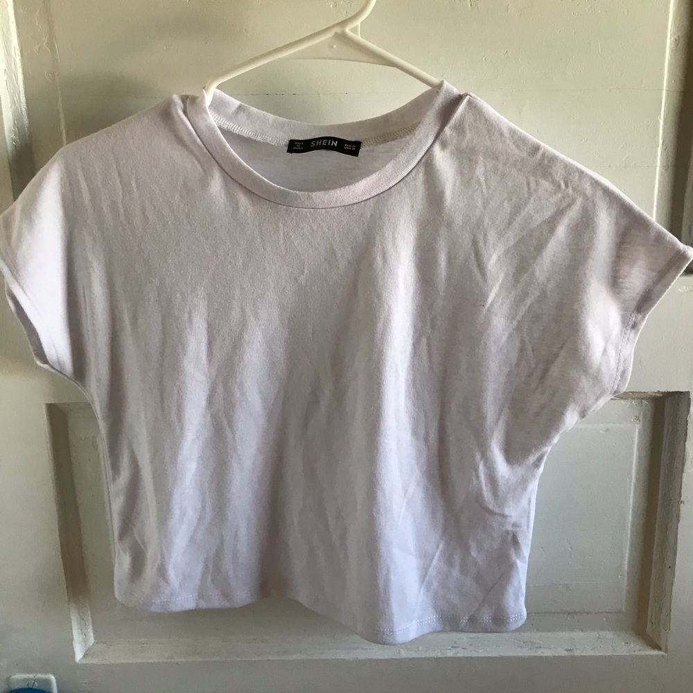 White/ light purple cropped tee